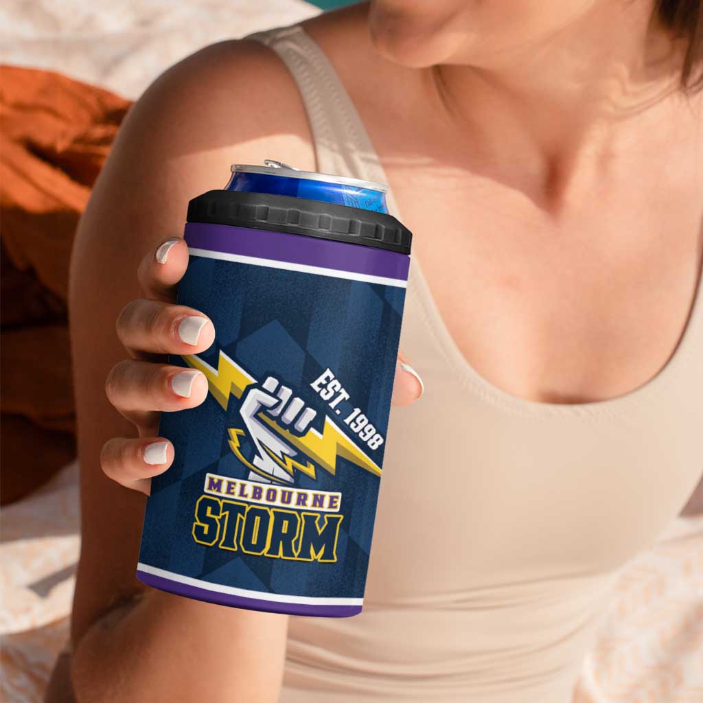 NRL Storm Rugby 2025 Custom 4 in 1 Can Cooler Tumbler Est 1998 Sporty Style