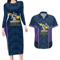 NRL Storm Rugby 2025 Custom Couples Matching Long Sleeve Bodycon Dress and Hawaiian Shirt Est 1998 Sporty Style