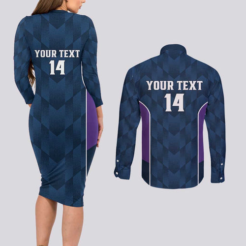 NRL Storm Rugby 2025 Custom Couples Matching Long Sleeve Bodycon Dress and Long Sleeve Button Shirt Est 1998 Sporty Style