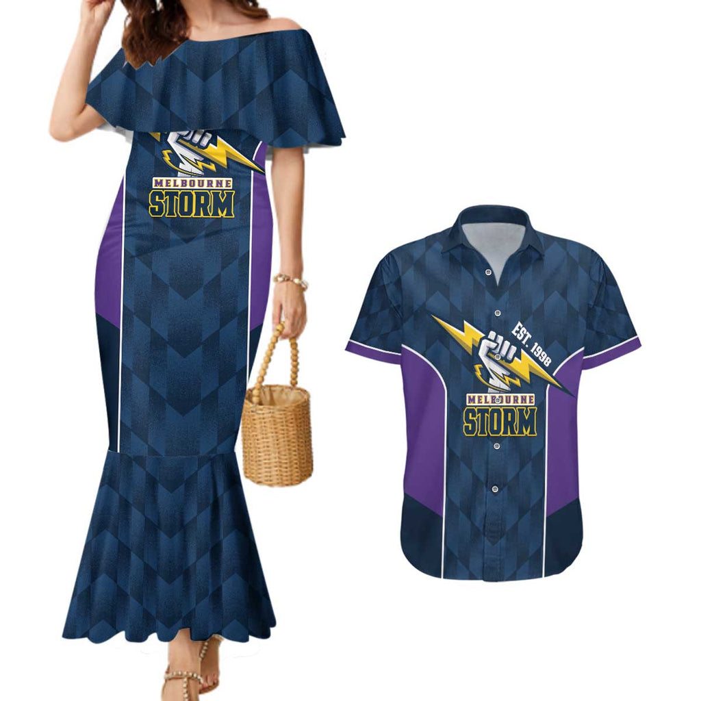 NRL Storm Rugby 2025 Custom Couples Matching Mermaid Dress and Hawaiian Shirt Est 1998 Sporty Style