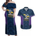NRL Storm Rugby 2025 Custom Couples Matching Off Shoulder Maxi Dress and Hawaiian Shirt Est 1998 Sporty Style