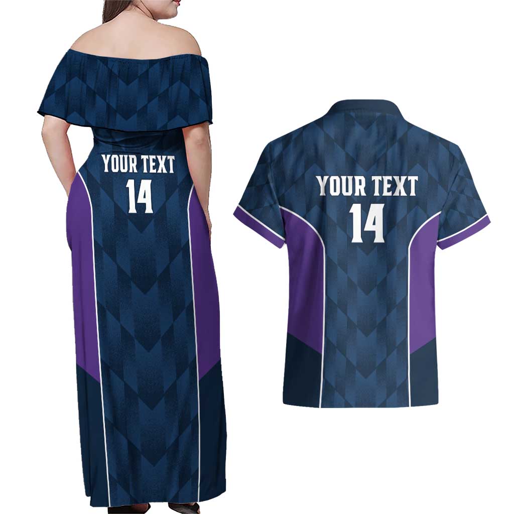 NRL Storm Rugby 2025 Custom Couples Matching Off Shoulder Maxi Dress and Hawaiian Shirt Est 1998 Sporty Style