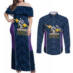 NRL Storm Rugby 2025 Custom Couples Matching Off Shoulder Maxi Dress and Long Sleeve Button Shirt Est 1998 Sporty Style