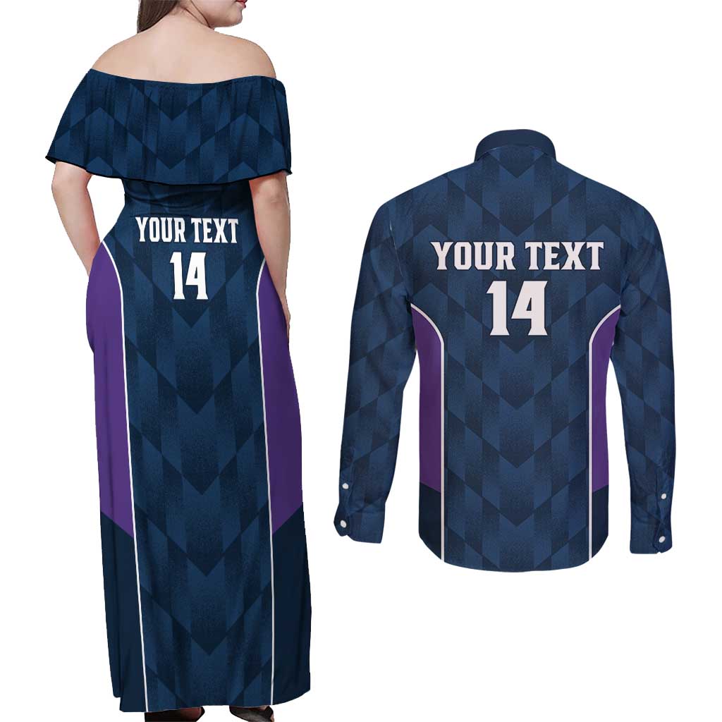 NRL Storm Rugby 2025 Custom Couples Matching Off Shoulder Maxi Dress and Long Sleeve Button Shirt Est 1998 Sporty Style