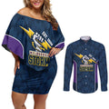 NRL Storm Rugby 2025 Custom Couples Matching Off Shoulder Short Dress and Long Sleeve Button Shirt Est 1998 Sporty Style