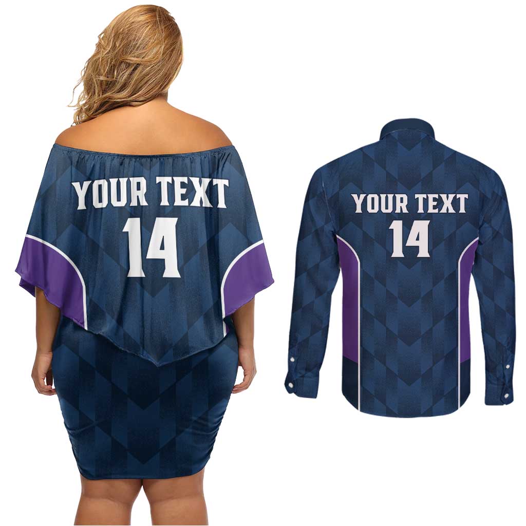 NRL Storm Rugby 2025 Custom Couples Matching Off Shoulder Short Dress and Long Sleeve Button Shirt Est 1998 Sporty Style
