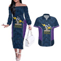 NRL Storm Rugby 2025 Custom Couples Matching Off The Shoulder Long Sleeve Dress and Hawaiian Shirt Est 1998 Sporty Style