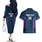 NRL Storm Rugby 2025 Custom Couples Matching Off The Shoulder Long Sleeve Dress and Hawaiian Shirt Est 1998 Sporty Style