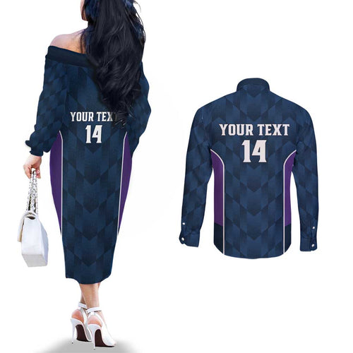 NRL Storm Rugby 2025 Custom Couples Matching Off The Shoulder Long Sleeve Dress and Long Sleeve Button Shirt Est 1998 Sporty Style