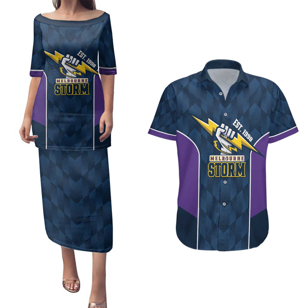 NRL Storm Rugby 2025 Custom Couples Matching Puletasi and Hawaiian Shirt Est 1998 Sporty Style