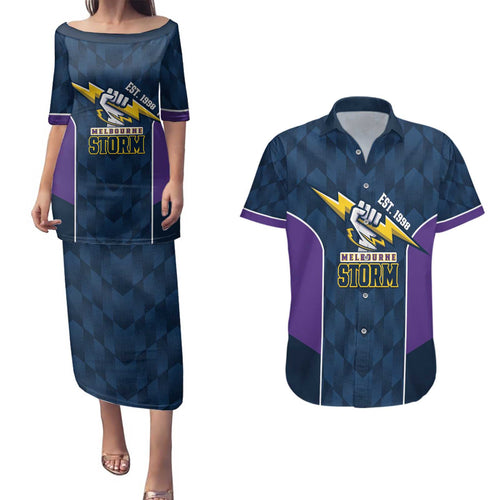 NRL Storm Rugby 2025 Custom Couples Matching Puletasi and Hawaiian Shirt Est 1998 Sporty Style