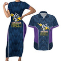 NRL Storm Rugby 2025 Custom Couples Matching Short Sleeve Bodycon Dress and Hawaiian Shirt Est 1998 Sporty Style
