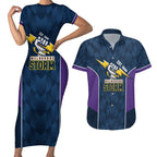 NRL Storm Rugby 2025 Custom Couples Matching Short Sleeve Bodycon Dress and Hawaiian Shirt Est 1998 Sporty Style