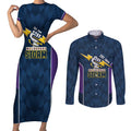 NRL Storm Rugby 2025 Custom Couples Matching Short Sleeve Bodycon Dress and Long Sleeve Button Shirt Est 1998 Sporty Style
