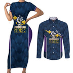 NRL Storm Rugby 2025 Custom Couples Matching Short Sleeve Bodycon Dress and Long Sleeve Button Shirt Est 1998 Sporty Style