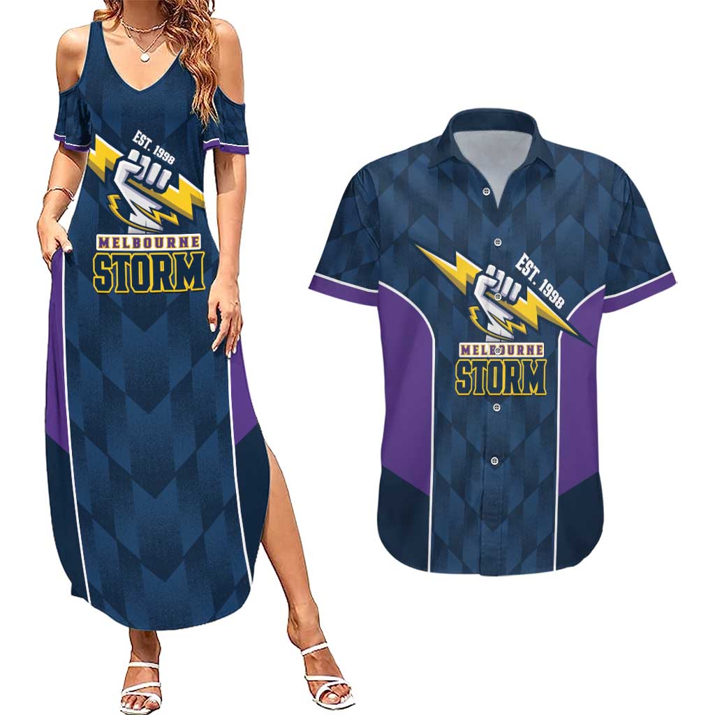 NRL Storm Rugby 2025 Custom Couples Matching Summer Maxi Dress and Hawaiian Shirt Est 1998 Sporty Style