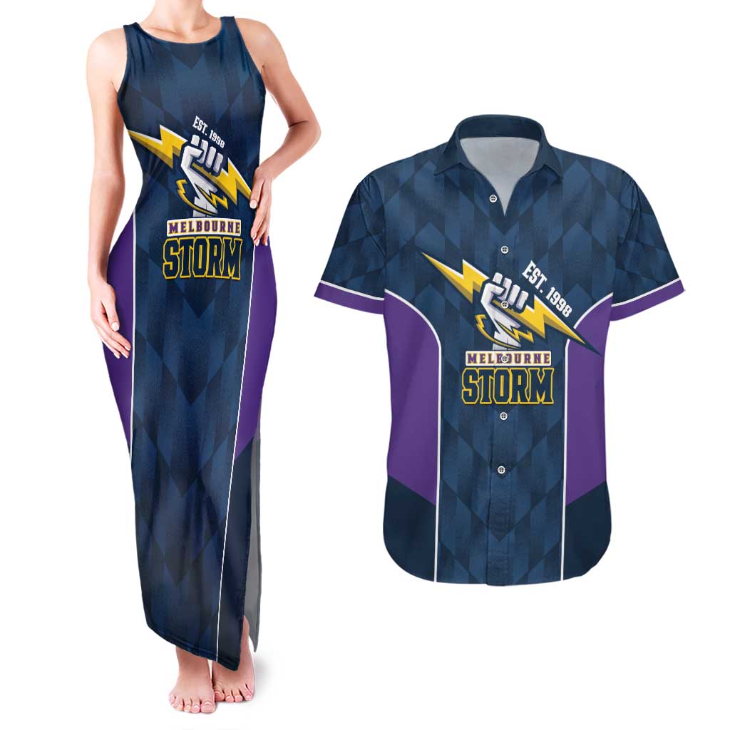 NRL Storm Rugby 2025 Custom Couples Matching Tank Maxi Dress and Hawaiian Shirt Est 1998 Sporty Style