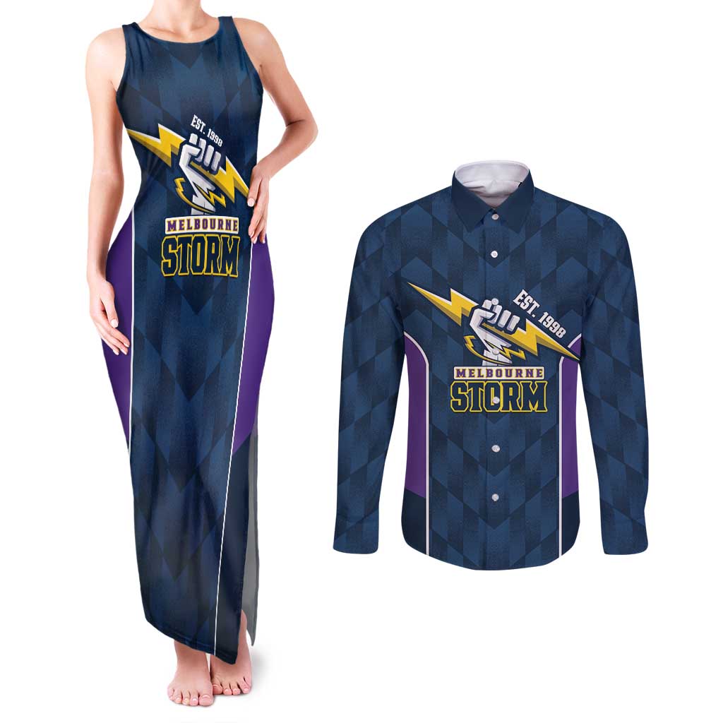 NRL Storm Rugby 2025 Custom Couples Matching Tank Maxi Dress and Long Sleeve Button Shirt Est 1998 Sporty Style