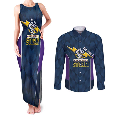 NRL Storm Rugby 2025 Custom Couples Matching Tank Maxi Dress and Long Sleeve Button Shirt Est 1998 Sporty Style