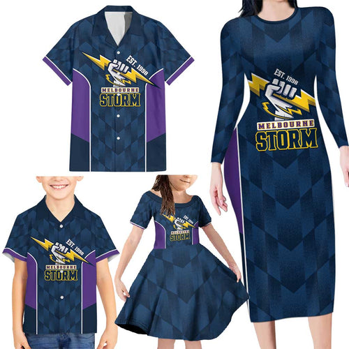 NRL Storm Rugby 2025 Custom Family Matching Long Sleeve Bodycon Dress and Hawaiian Shirt Est 1998 Sporty Style