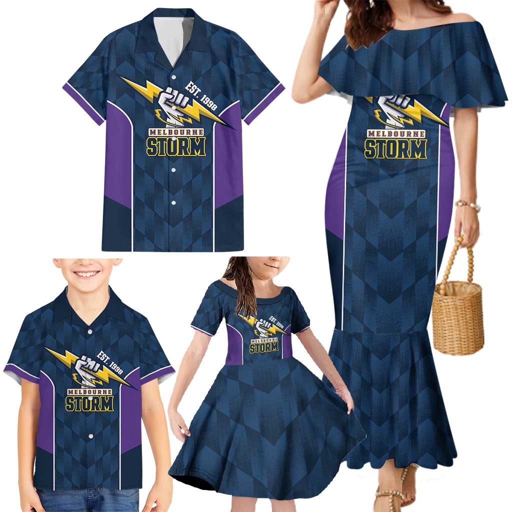 NRL Storm Rugby 2025 Custom Family Matching Mermaid Dress and Hawaiian Shirt Est 1998 Sporty Style