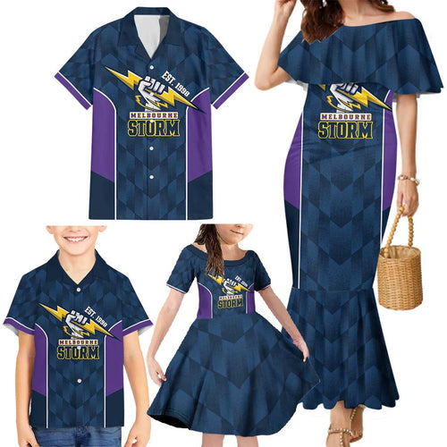NRL Storm Rugby 2025 Custom Family Matching Mermaid Dress and Hawaiian Shirt Est 1998 Sporty Style