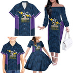 NRL Storm Rugby 2025 Custom Family Matching Off The Shoulder Long Sleeve Dress and Hawaiian Shirt Est 1998 Sporty Style