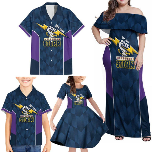 NRL Storm Rugby 2025 Custom Family Matching Off Shoulder Maxi Dress and Hawaiian Shirt Est 1998 Sporty Style