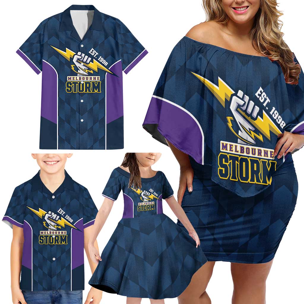 NRL Storm Rugby 2025 Custom Family Matching Off Shoulder Short Dress and Hawaiian Shirt Est 1998 Sporty Style