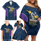 NRL Storm Rugby 2025 Custom Family Matching Off Shoulder Short Dress and Hawaiian Shirt Est 1998 Sporty Style