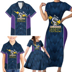 NRL Storm Rugby 2025 Custom Family Matching Short Sleeve Bodycon Dress and Hawaiian Shirt Est 1998 Sporty Style