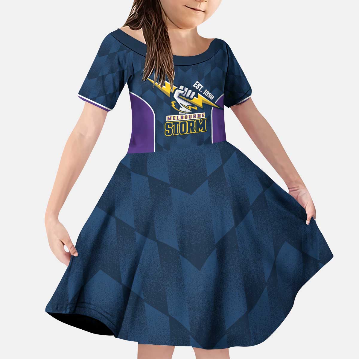 NRL Storm Rugby 2025 Custom Kid Short Sleeve Dress Est 1998 Sporty Style