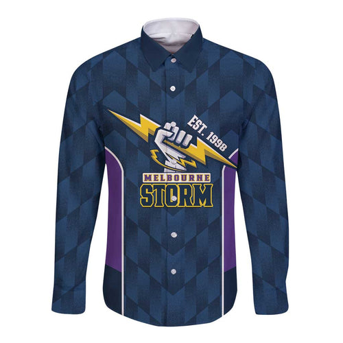 NRL Storm Rugby 2025 Custom Long Sleeve Button Shirt Est 1998 Sporty Style