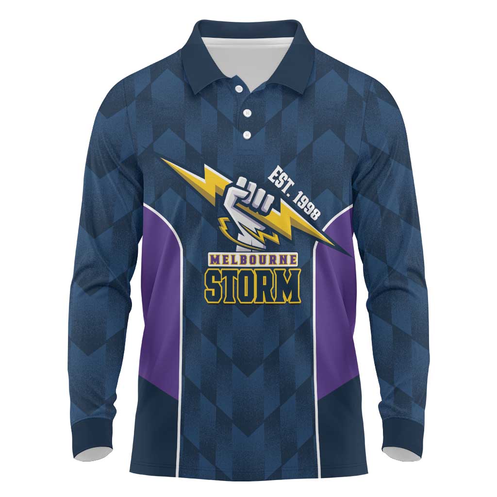 NRL Storm Rugby 2025 Custom Long Sleeve Polo Shirt Est 1998 Sporty Style