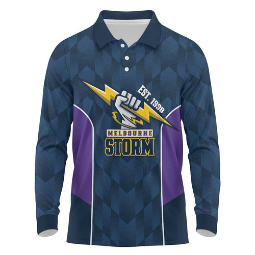 NRL Storm Rugby 2025 Custom Long Sleeve Polo Shirt Est 1998 Sporty Style