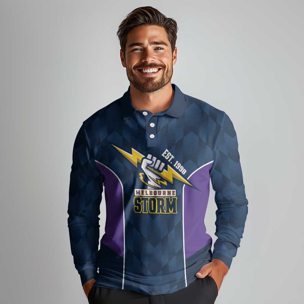 NRL Storm Rugby 2025 Custom Long Sleeve Polo Shirt Est 1998 Sporty Style