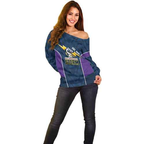 NRL Storm Rugby 2025 Custom Off Shoulder Sweater Est 1998 Sporty Style
