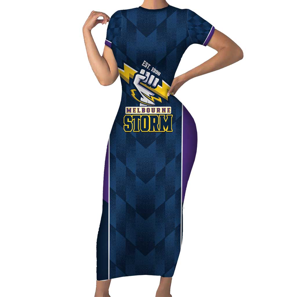 NRL Storm Rugby 2025 Custom Short Sleeve Bodycon Dress Est 1998 Sporty Style