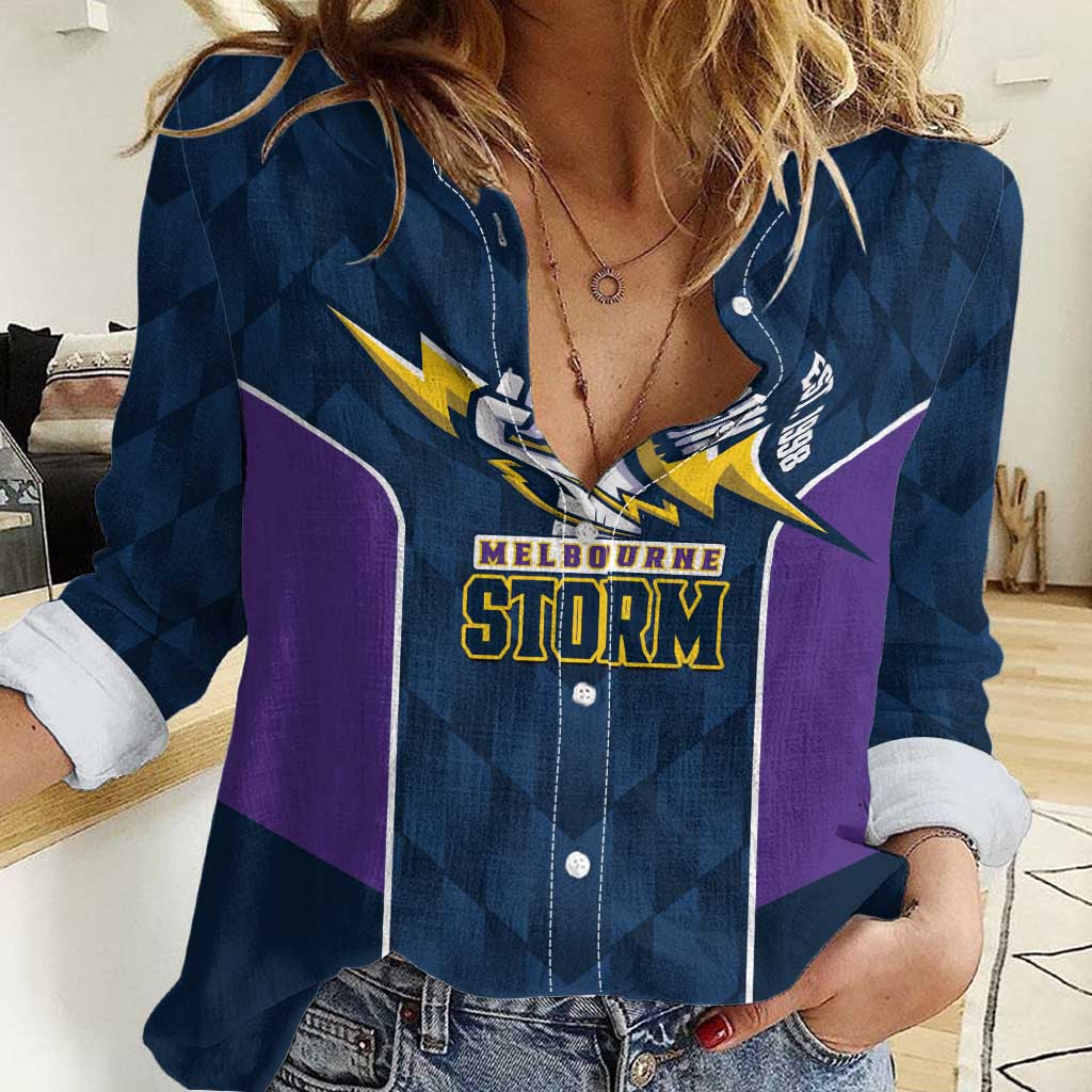 NRL Storm Rugby 2025 Custom Women Casual Shirt Est 1998 Sporty Style
