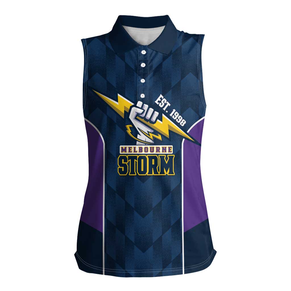 NRL Storm Rugby 2025 Custom Women Sleeveless Polo Shirt Est 1998 Sporty Style