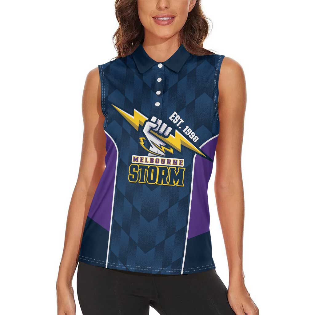 NRL Storm Rugby 2025 Custom Women Sleeveless Polo Shirt Est 1998 Sporty Style