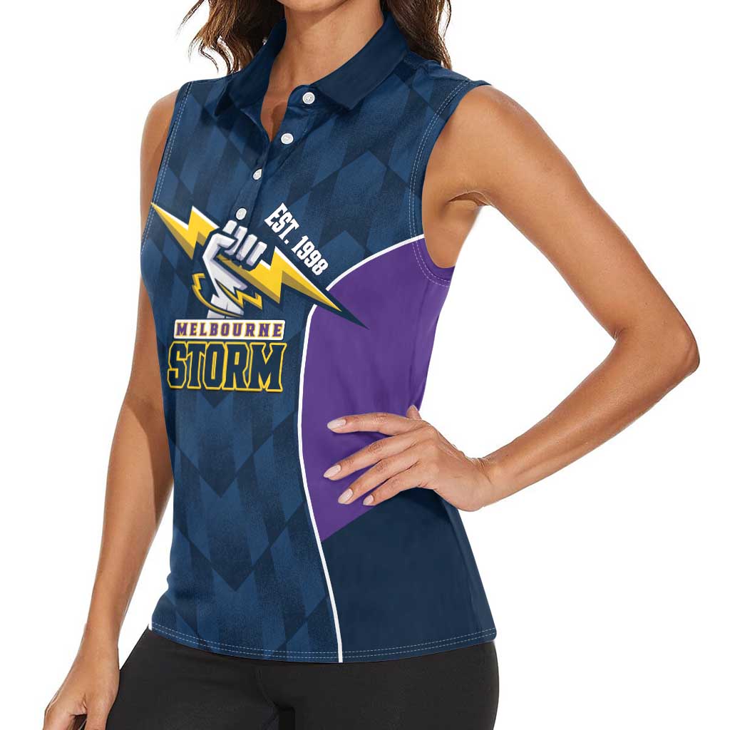 NRL Storm Rugby 2025 Custom Women Sleeveless Polo Shirt Est 1998 Sporty Style