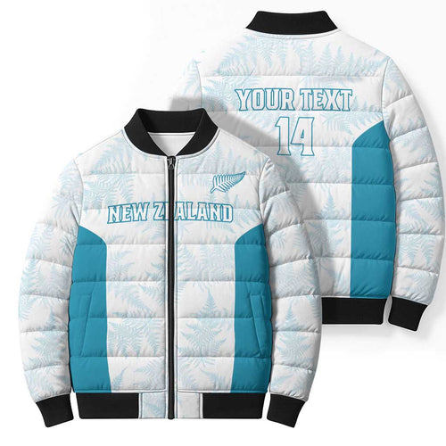Custom New Zealand Silver Fern Football Bomber Puffer Jacket Come On All White - Aussie Hoodie