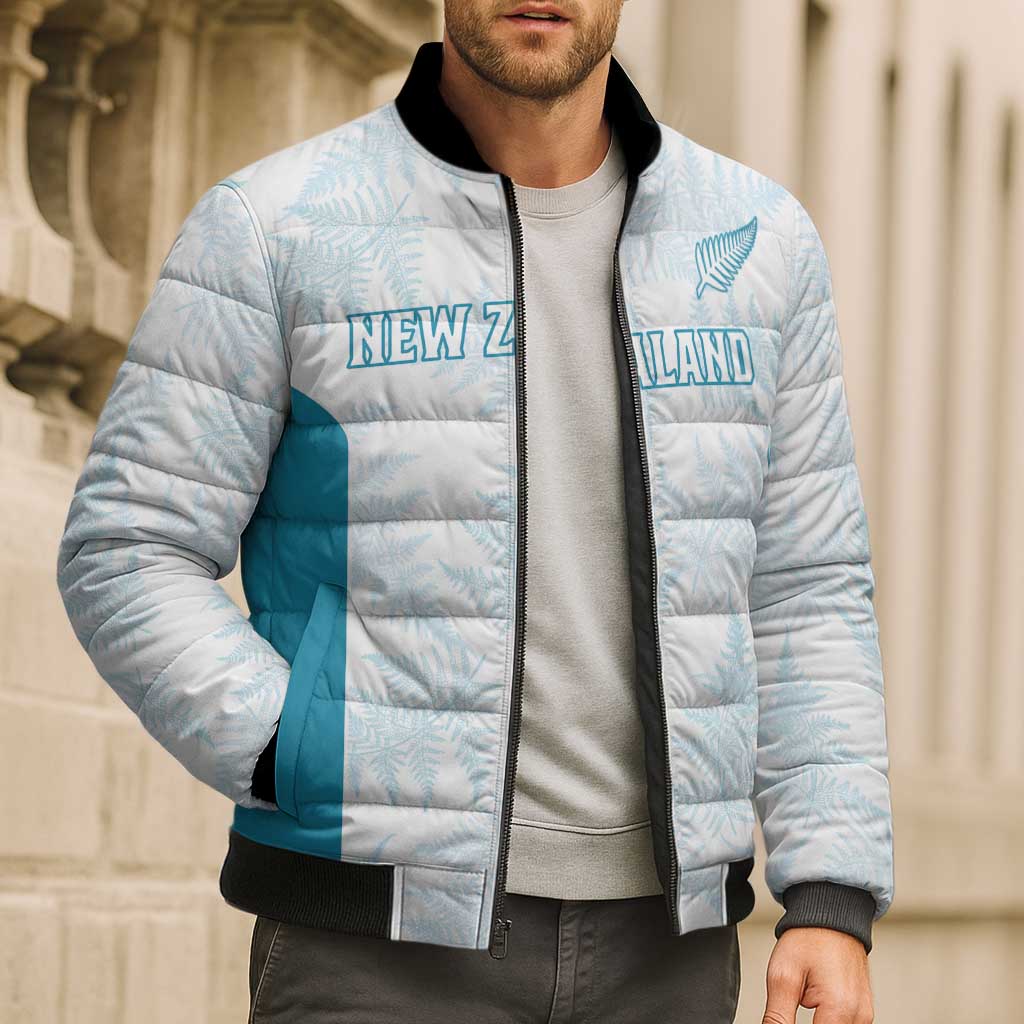 Custom New Zealand Silver Fern Football Bomber Puffer Jacket Come On All White - Aussie Hoodie