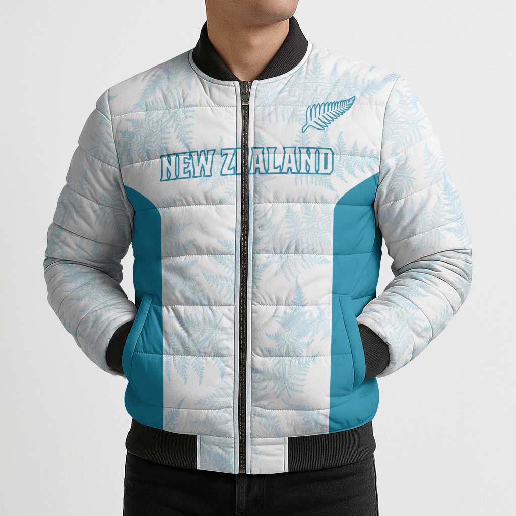 Custom New Zealand Silver Fern Football Bomber Puffer Jacket Come On All White - Aussie Hoodie