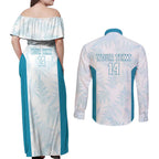 Custom New Zealand Silver Fern Football Couples Matching Off Shoulder Maxi Dress and Long Sleeve Button Shirt Come On All White