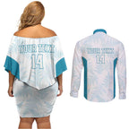 Custom New Zealand Silver Fern Football Couples Matching Off Shoulder Short Dress and Long Sleeve Button Shirt Come On All White