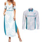 Custom New Zealand Silver Fern Football Couples Matching Summer Maxi Dress and Long Sleeve Button Shirt Come On All White