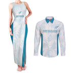Custom New Zealand Silver Fern Football Couples Matching Tank Maxi Dress and Long Sleeve Button Shirt Come On All White