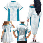 Custom New Zealand Silver Fern Football Family Matching Off The Shoulder Long Sleeve Dress and Hawaiian Shirt Come On All White